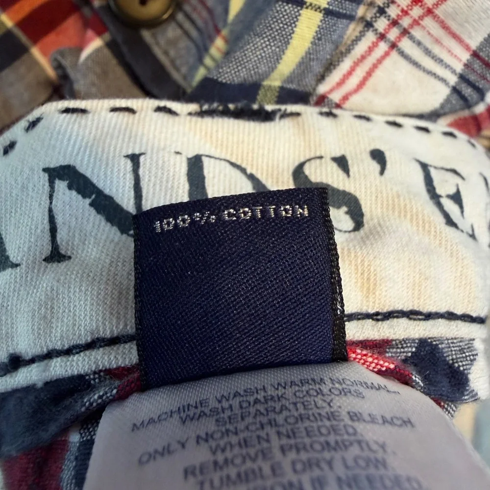Lands End Mens Plaid Chino Shorts Red Navy Blue White Cotton Size 37 345744